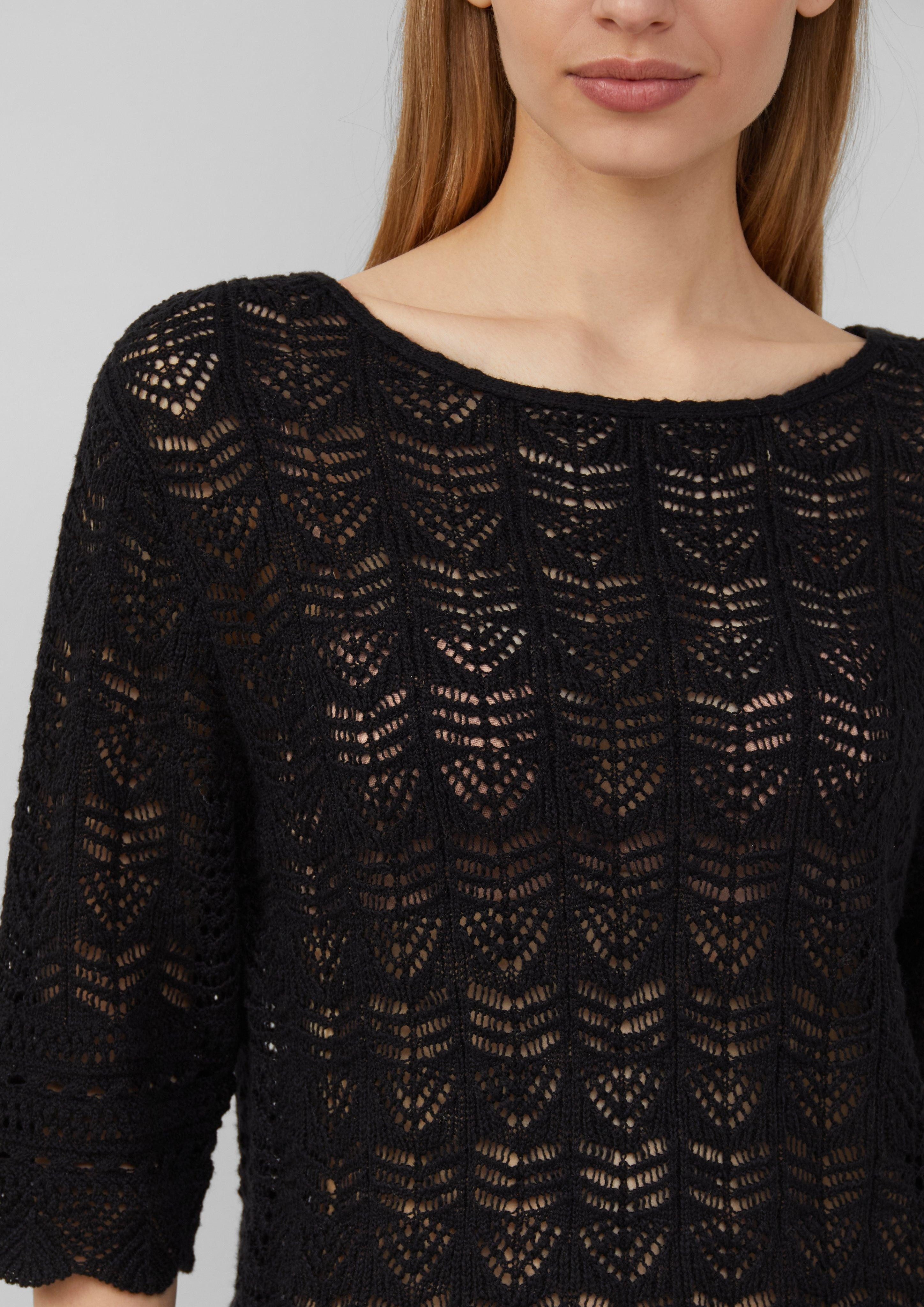 s.Oliver Strickpullover Ajour-Strickpullover mit 3/4-Ärmeln Bogenkante günstig online kaufen