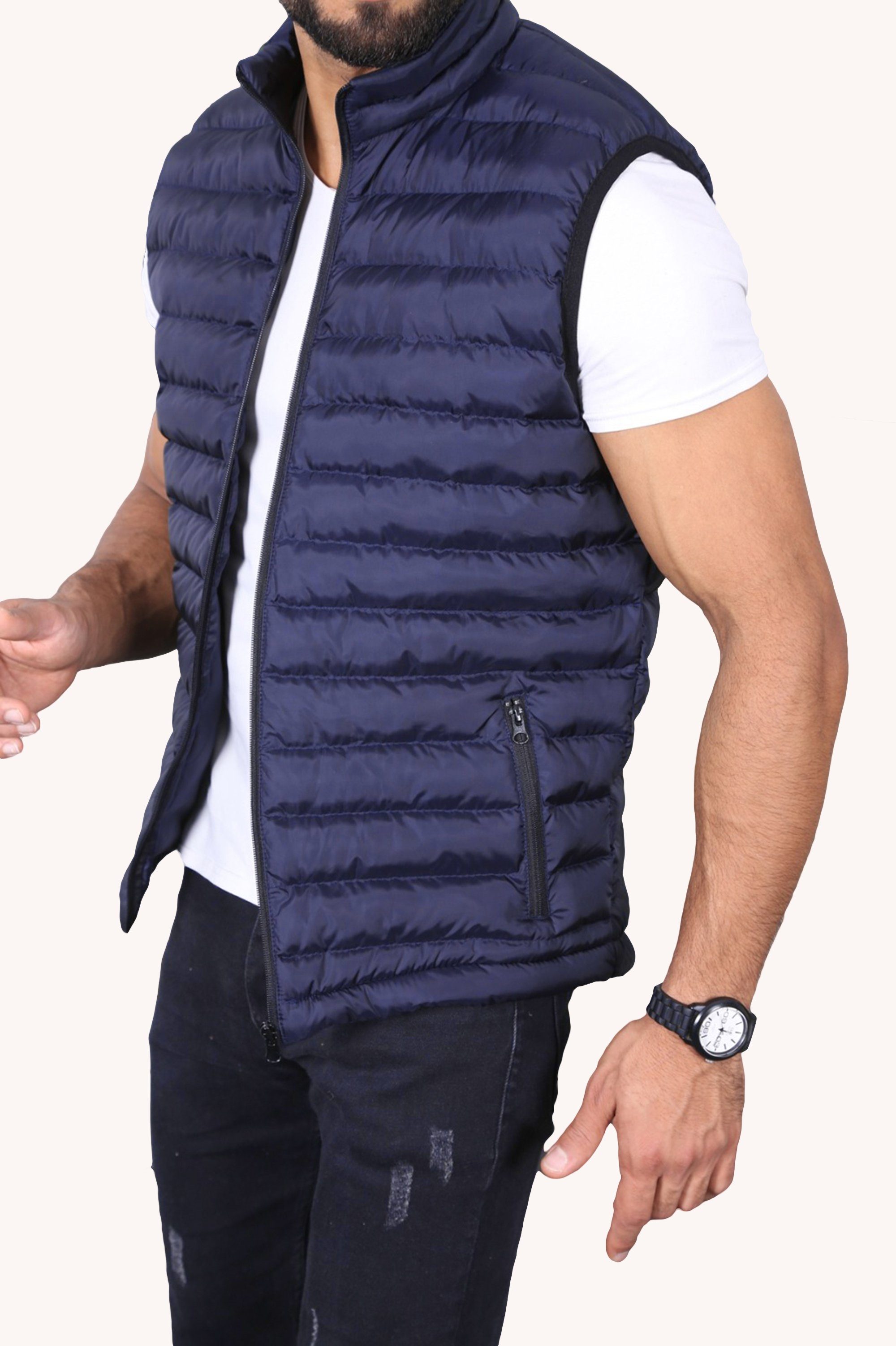 Megaman Jeans Steppweste Herren Steppweste Übergangs Bodywarmer Ärmellos Premium Qualität