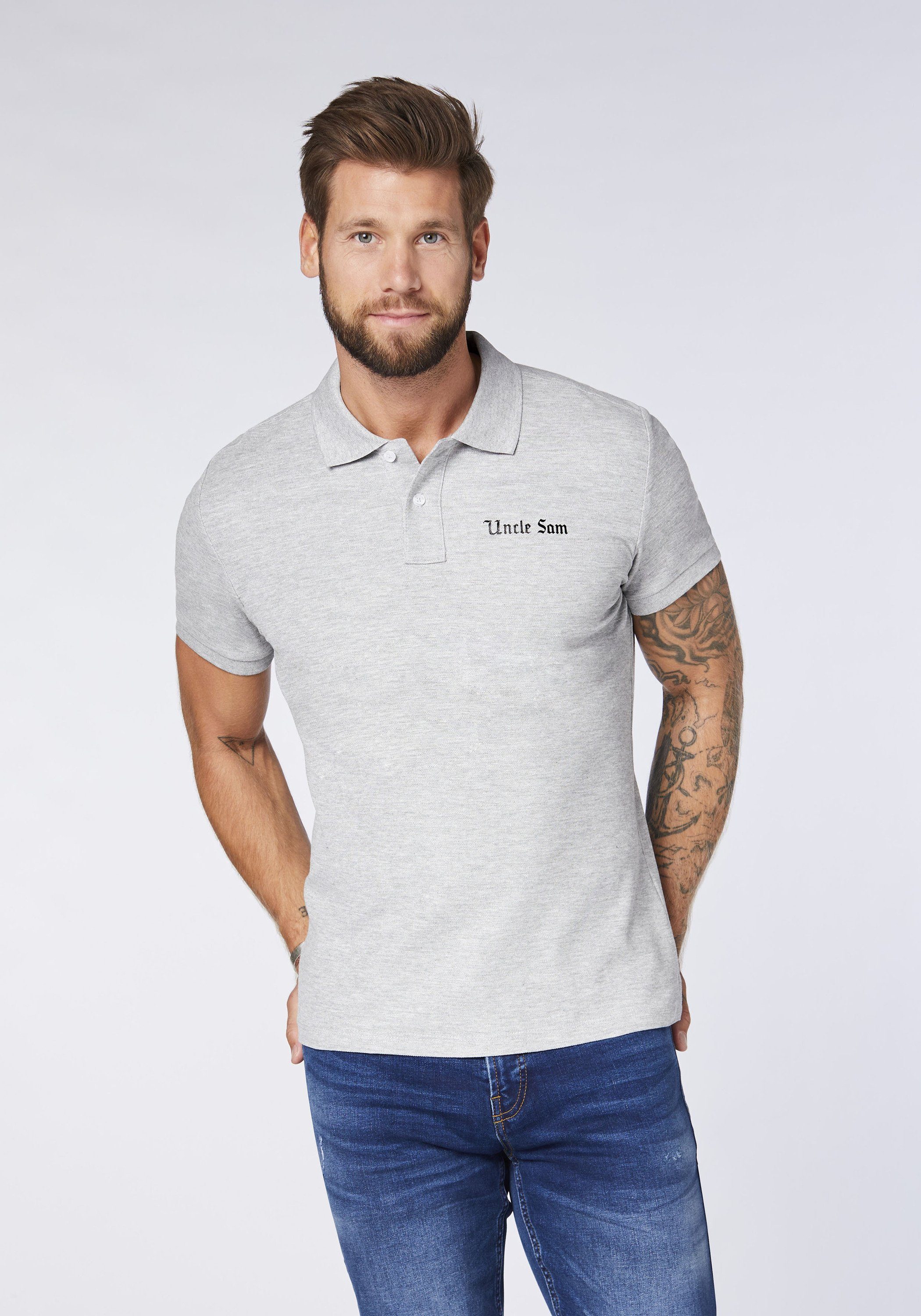 Sam Gray Poloshirt Neutral Melange großem Rückenprint Uncle 17-4402M mir