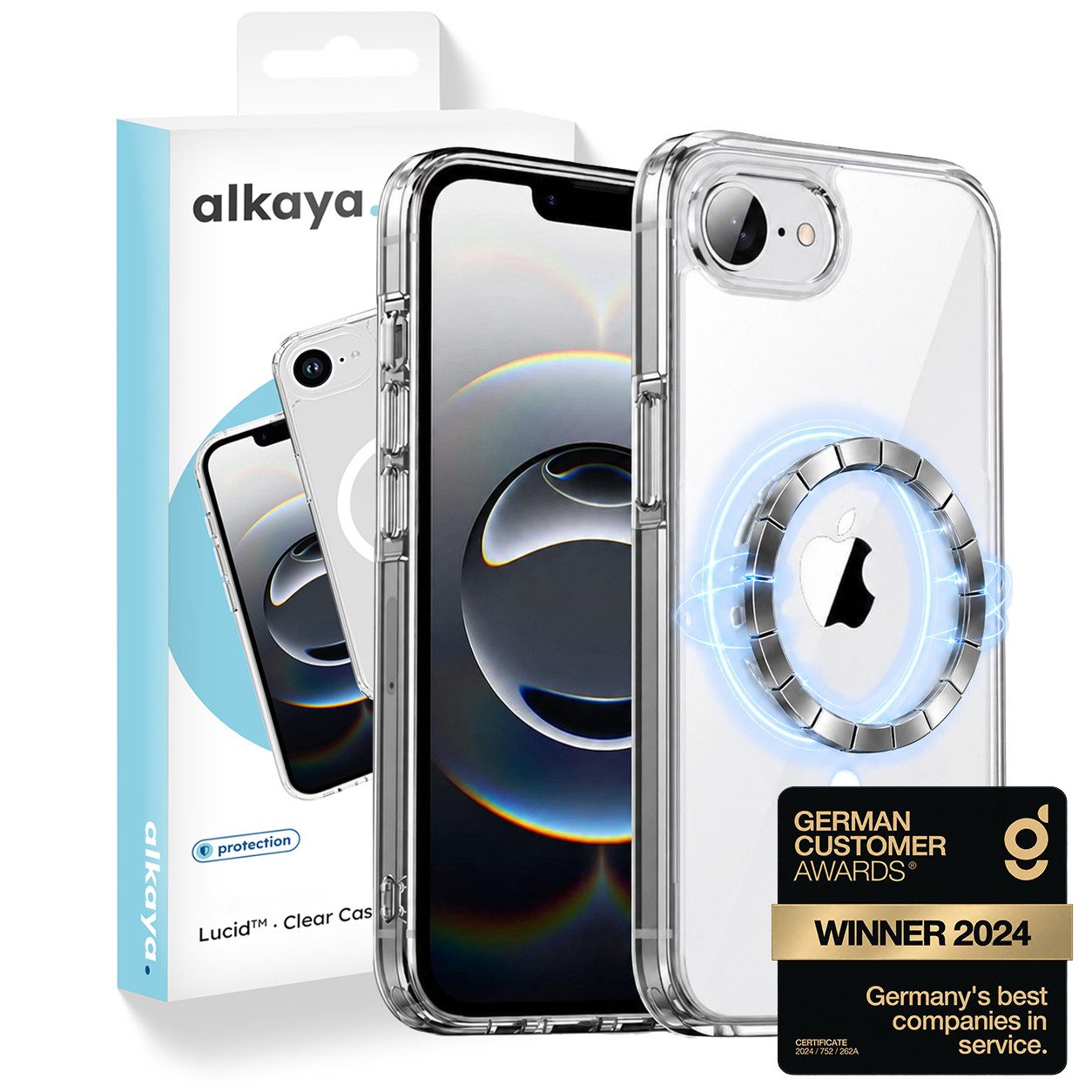 alkaya. Handyhülle Premium Hülle Magsafe Für Apple iPhone Case Magnet Cover Bumper Schutz iPhone 17E, iPhone 16E, 6,1 Zoll, Silikon, Schutzhülle, MagSafe, extra starker Magnet, durchsichtig, transparent