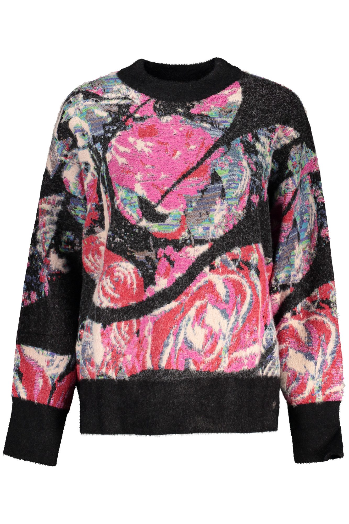 Desigual Strickpullover Damen Langarm-Shirt mit Muster und Kontrastdetails – Schwarzer Pullo