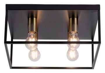 JUST LIGHT Deckenleuchte FABIO, 4-flammig, 40 x 40 cm, Goldgelb, Schwarz, ohne Leuchtmittel, Deckenlampe, Metall