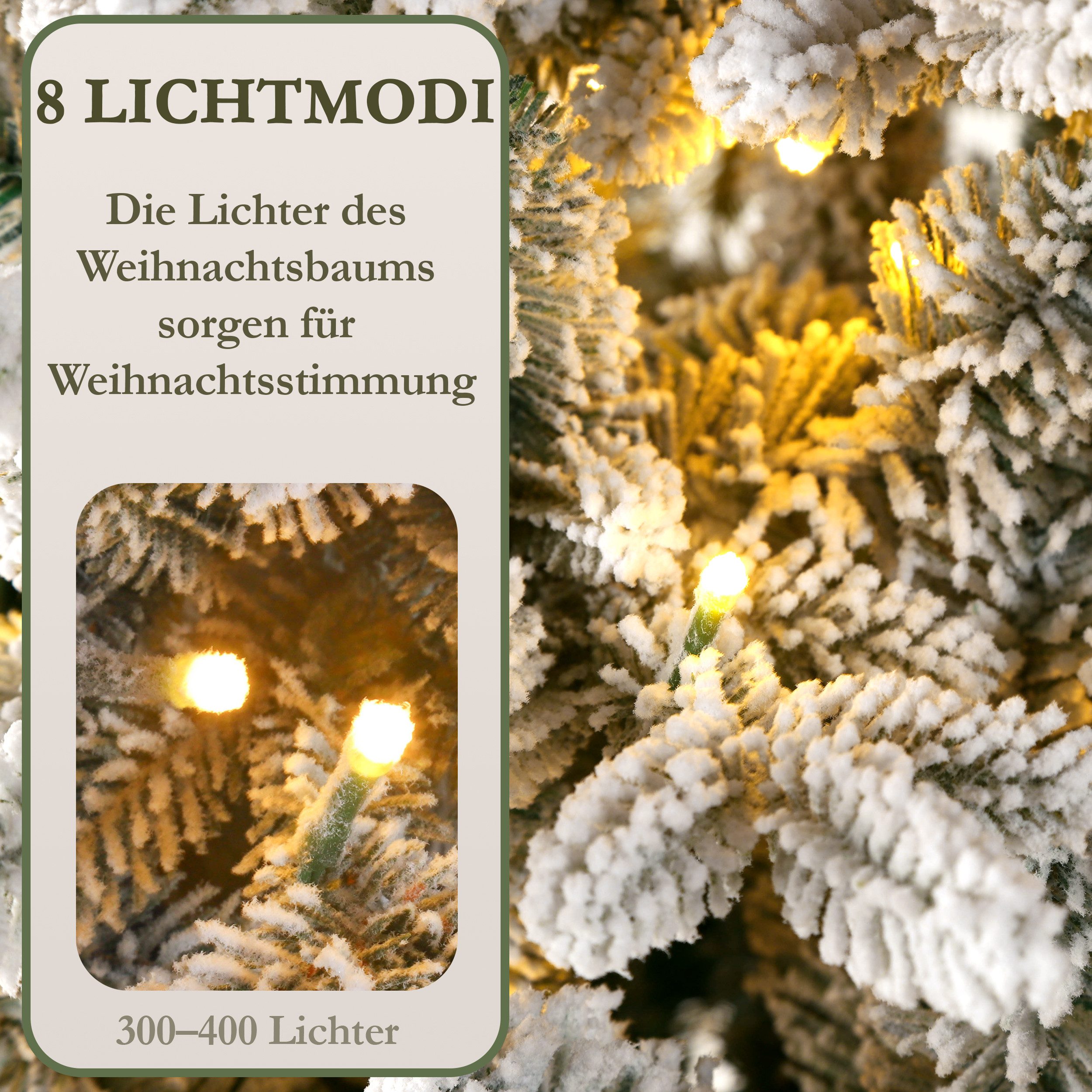 WHEELYOU Künstlicher Weihnachtsbaum 210 cm – Schneebedeckt (Flocking), PVC/PE, 320 LED-Lichter, Nordmanntanne, tannenbaum künstlicher weihnachtsbaum mit beleuchtung christmas tree
