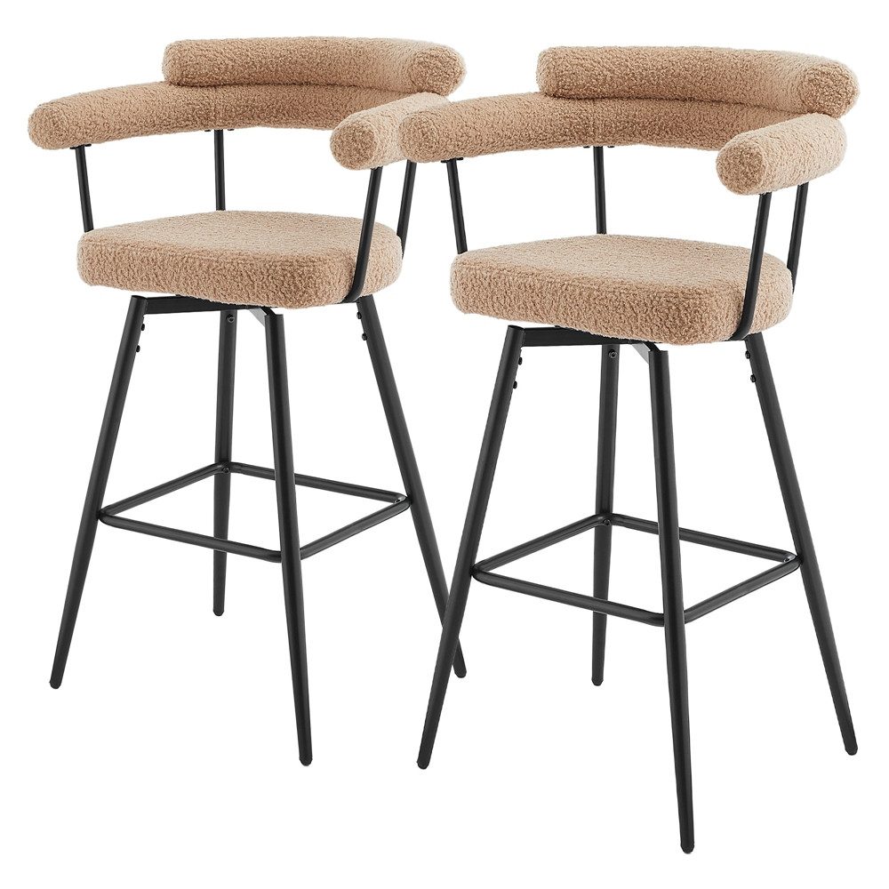 ML-DESIGN Barhocker Gepolsterter Barstuhl mit Rückenlehne und Fußstütze, 360° drehbar (2 St), 2er Set Bistrohocker aus Teddy-Stoff, Drehstuhl Hocker Tresenhocker