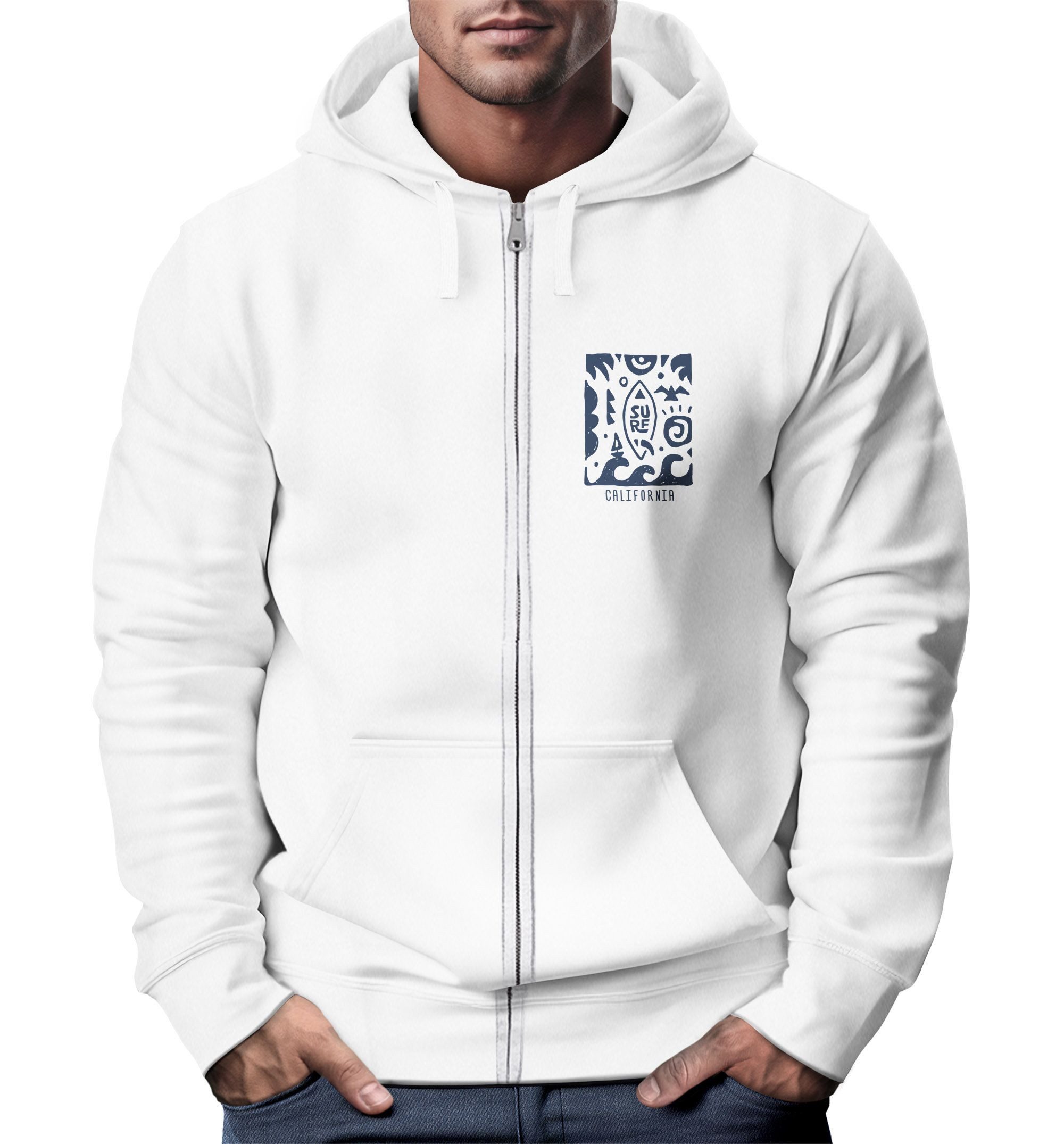 Sweatjacke Zip Hoodie Herren Sweatjacke mit Kapuze Print Aufdruck Motiv Zipjacke