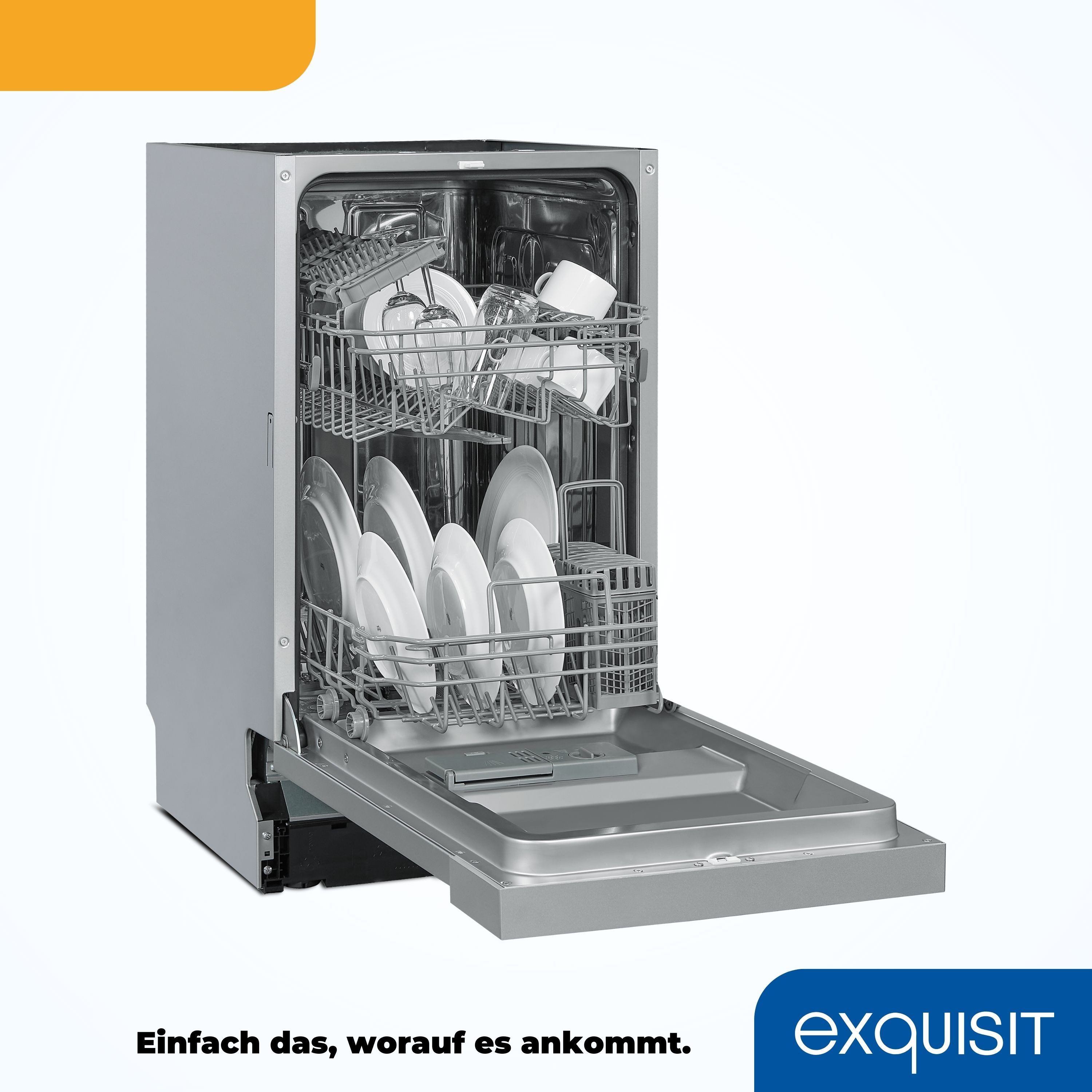 exquisit teilintegrierbarer Geschirrspüler EGSP1009-EB-030E, 9 Maßgedecke, Kompakt und ideal für kleine, schmale Nischen, kleine(Single)Haushalte – Bild 5 von 5