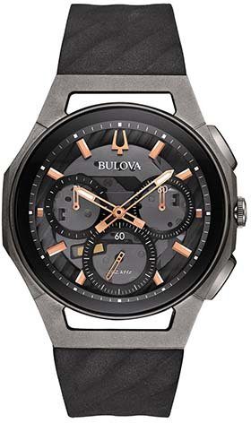 Bulova Chronograph Curv 98A162, Armbanduhr, Quarzuhr, Herrenuhr, Titan, Saphirglas, Leuchtzeiger