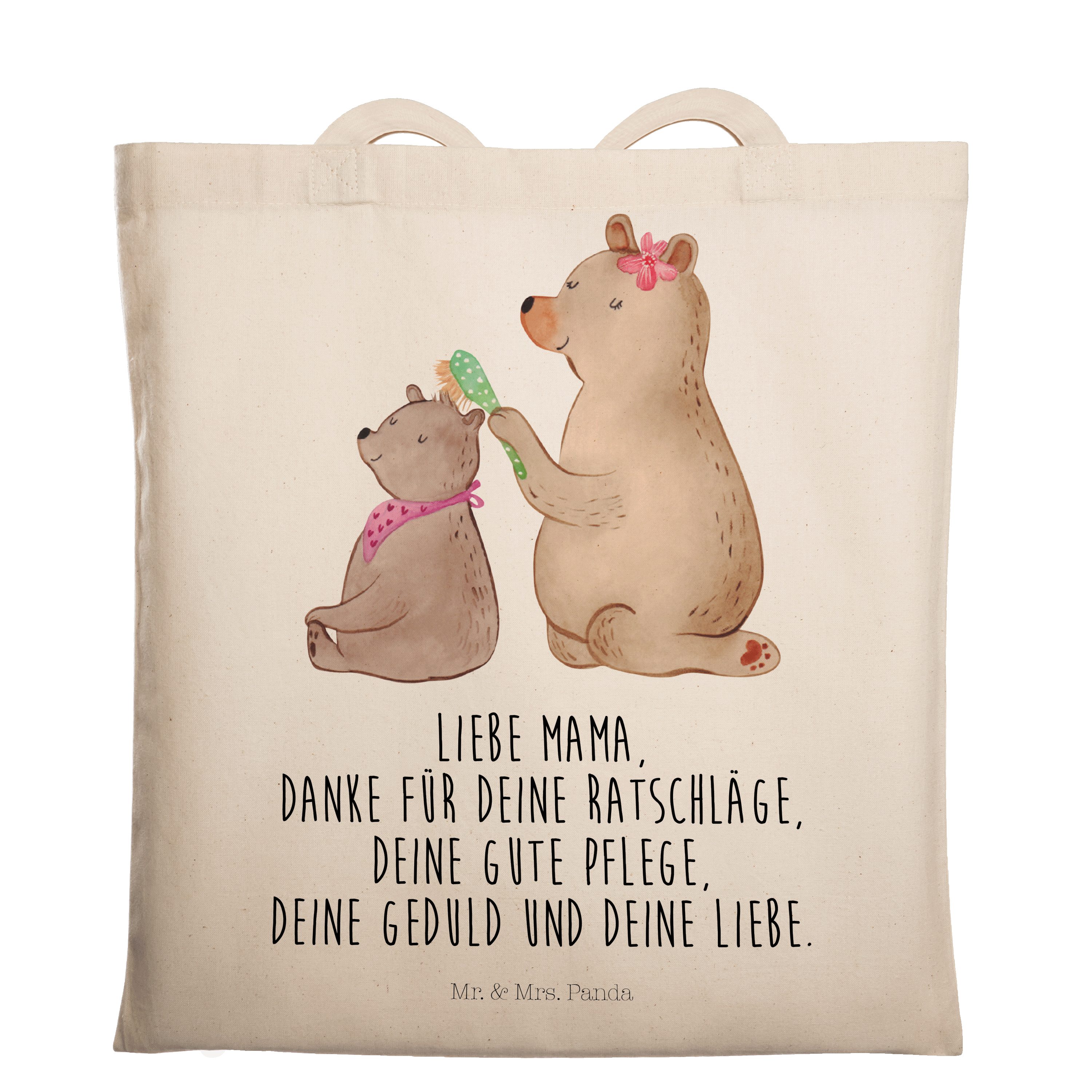 Mr. & Mrs. Panda Tragetasche Bär mit Kind - Transparent - Geschenk, Beutel, Muttertag, Beuteltasch (1-tlg)