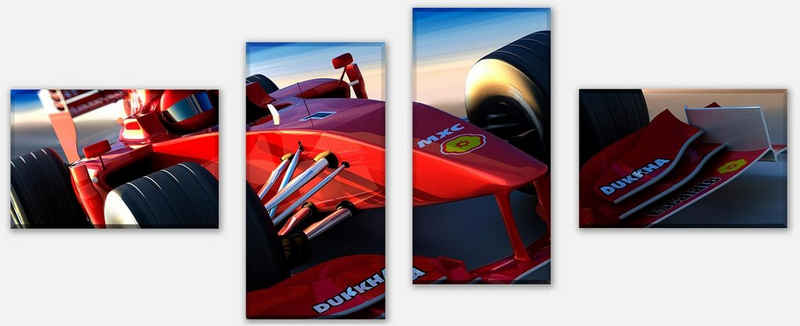wandmotiv24 Mehrteilige Bilder Ferrari in Action, Fahrzeuge (Set, 4 St), Wandbild, Wanddeko, Leinwandbilder in versch. Größen