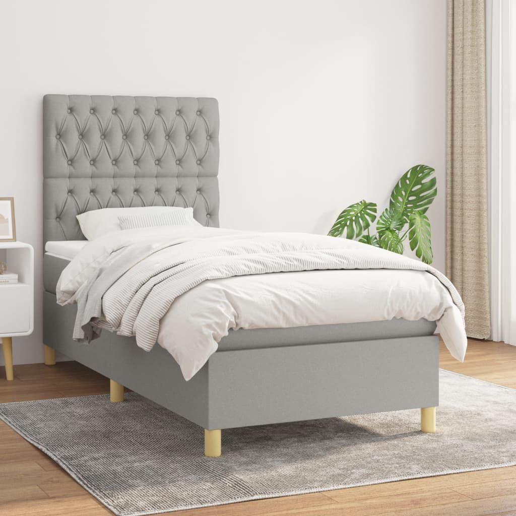 vidaXL Boxspringbett Boxspringbett mit Matratze Hellgrau 90x200 cm Stoff Be günstig online kaufen