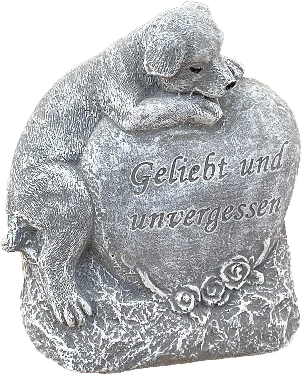 Stone and Style Gartenfigur Steinfigur Grabschmuck Hund Herz Geliebt und Unvergessen