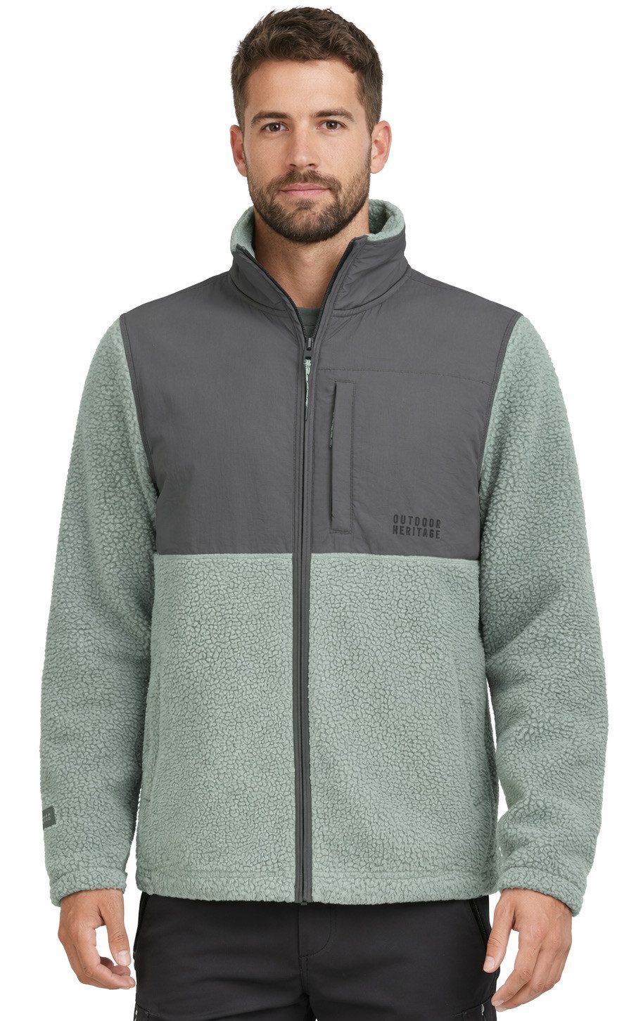 SUBLEVEL Fleecejacke Herren mit Teddyfleece Fleece Jacke Outdoor Freizeit Stehkragen, Kapuze, flauschig, kuschelig, warm, Outdoor, Mantel