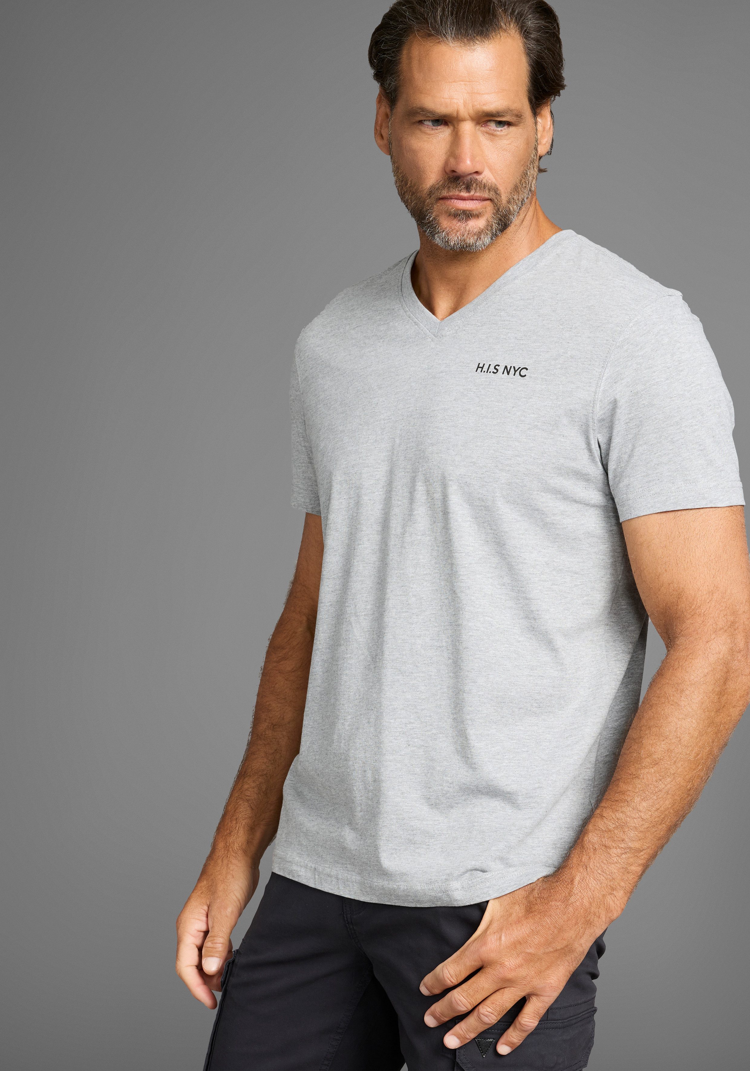 H.I.S V-Shirt (3-er Pack) Kurzarm, Slim Fit, aus Baumwolle