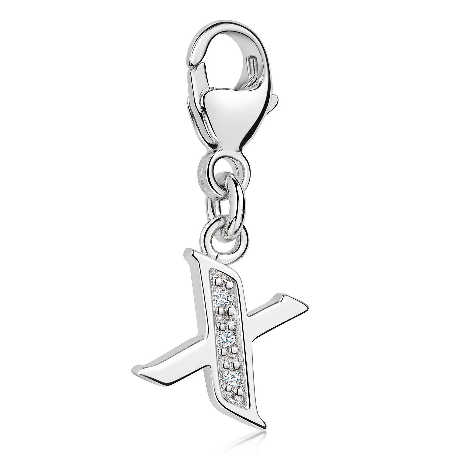 Materia Charm Buchstabe Silber Anhänger " X " Alphabet Zirkonia weiß 925 Silber C74, 925 Sterling Silber, rhodiniert