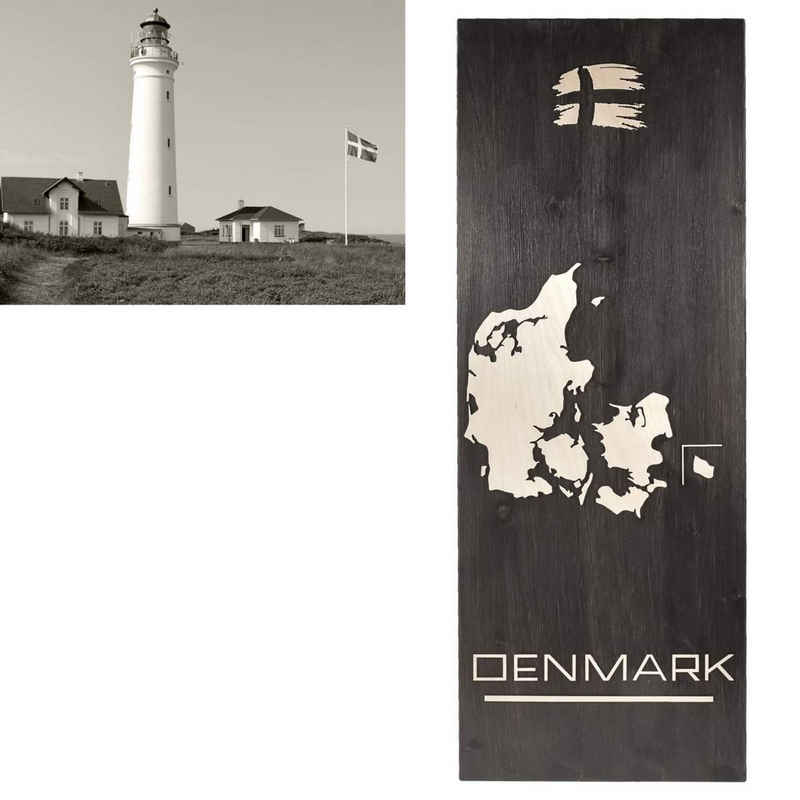 Raumzutaten Holzbild Skandinavien, Silhouette von Dänemark, Wandbild 30x80cm, skandinavisch