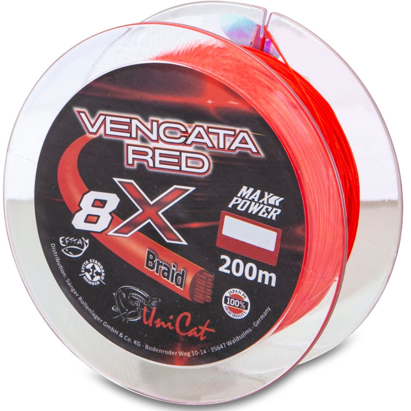 Uni Cat Angelschnur Uni Cat 8X Vencata Red Line - 200m geflochtene Wallerschnur, 0.37 m Länge, 0.37 mm Fadendurchmesser, (200-St)
