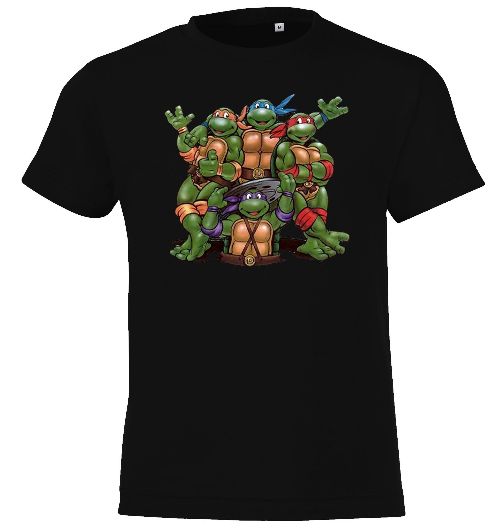 T-Shirt Designz Turtles Youth Kinder trendigem T-Shirt Schwarz Frontprint mit