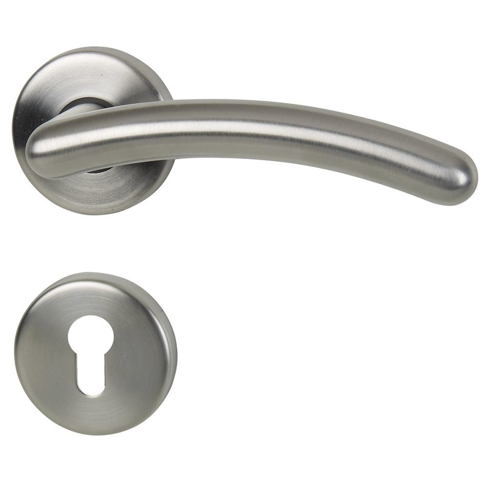 Alpertec Türbeschlag Rosettengarnitur L17/A115 für Türen mit Profilzylinderlochung, Dr./Dr. (1 St), Messing Chrom satiniert