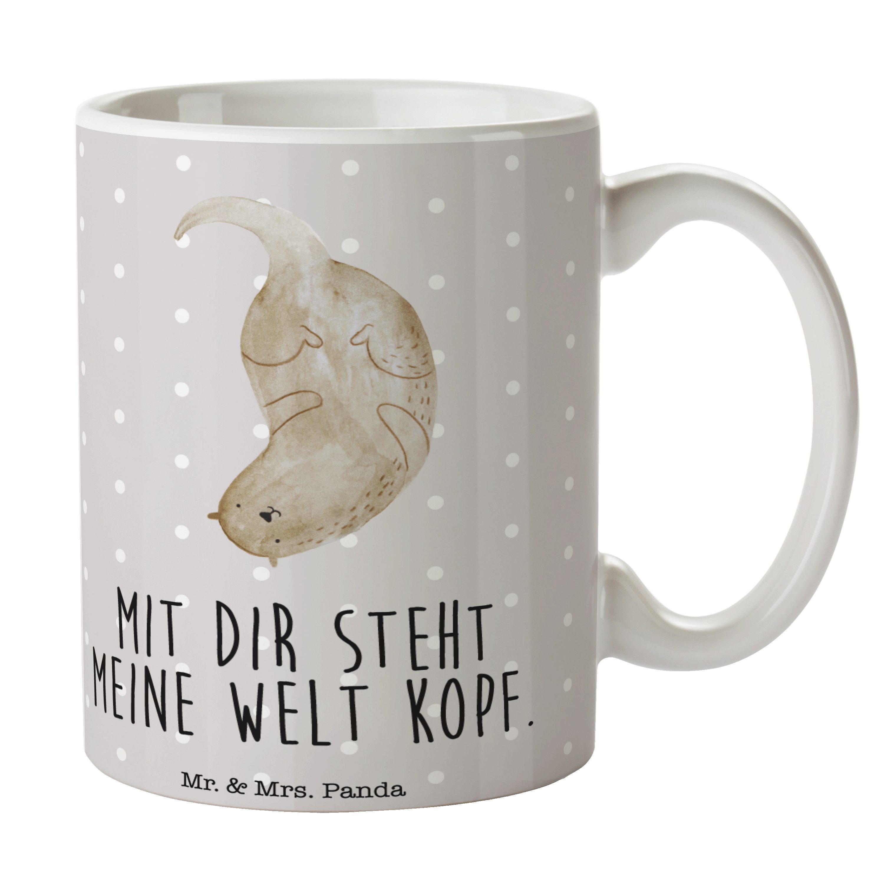 Mr. & Mrs. Panda Tasse Otter kopfüber - Grau Pastell - Geschenk, Tasse Sprüche, Otter Seeott, Keramik
