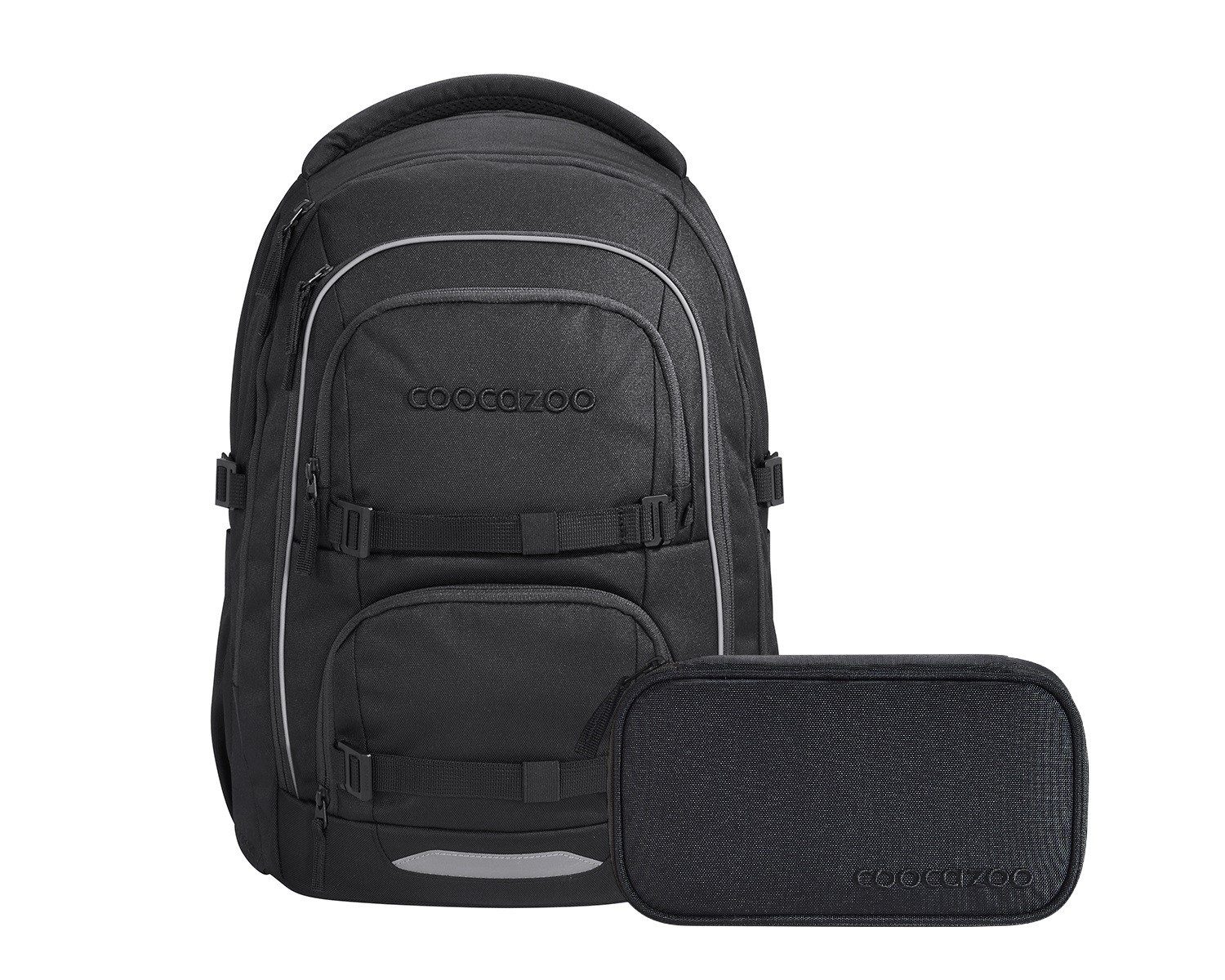 coocazoo Schulranzen Schulrucksack-Set PORTER, Black Coal 2-teilig (2-teilig), ergonomisch, Körpergröße: 135 - 180 cm, Easy-Grow-System