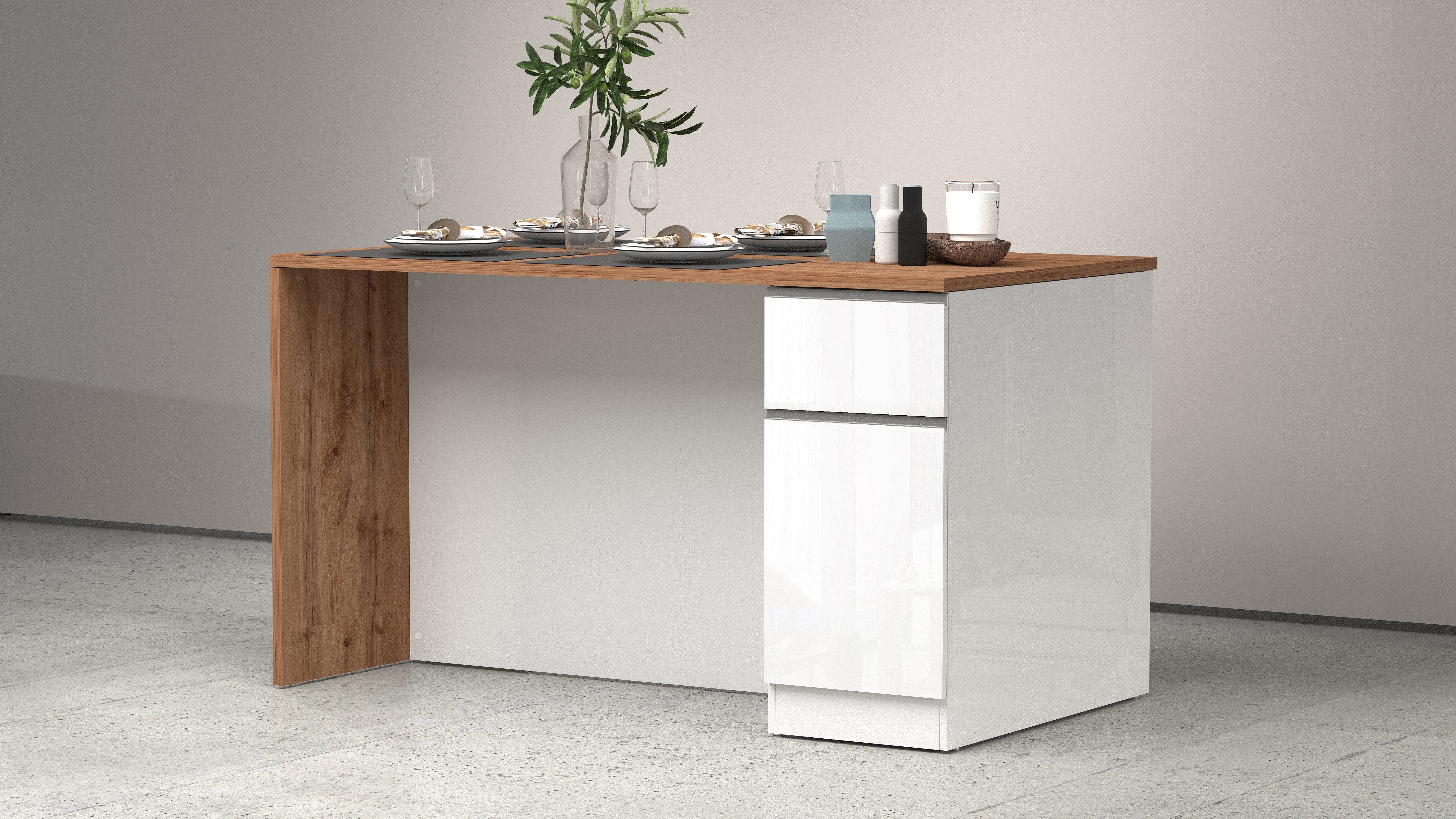 KOCHSTATION Kücheninsel Sole,Kochinsel,Küchenarbeitsblock,Inselküche,Arbeitsinsel, Breite 160 cm mit 2 Türen,2 Schubkästen, Aluminiumgriff