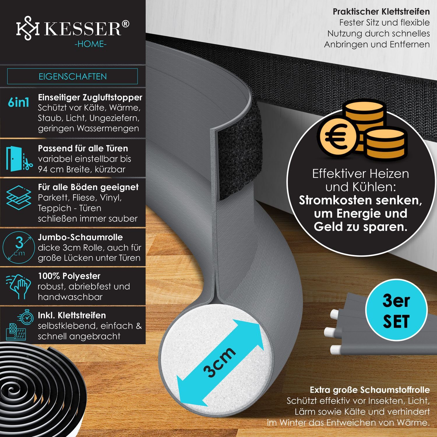 KESSER Türstopper, Zugluftstopper er Set bis 95 cm zuschneidbar günstig online kaufen