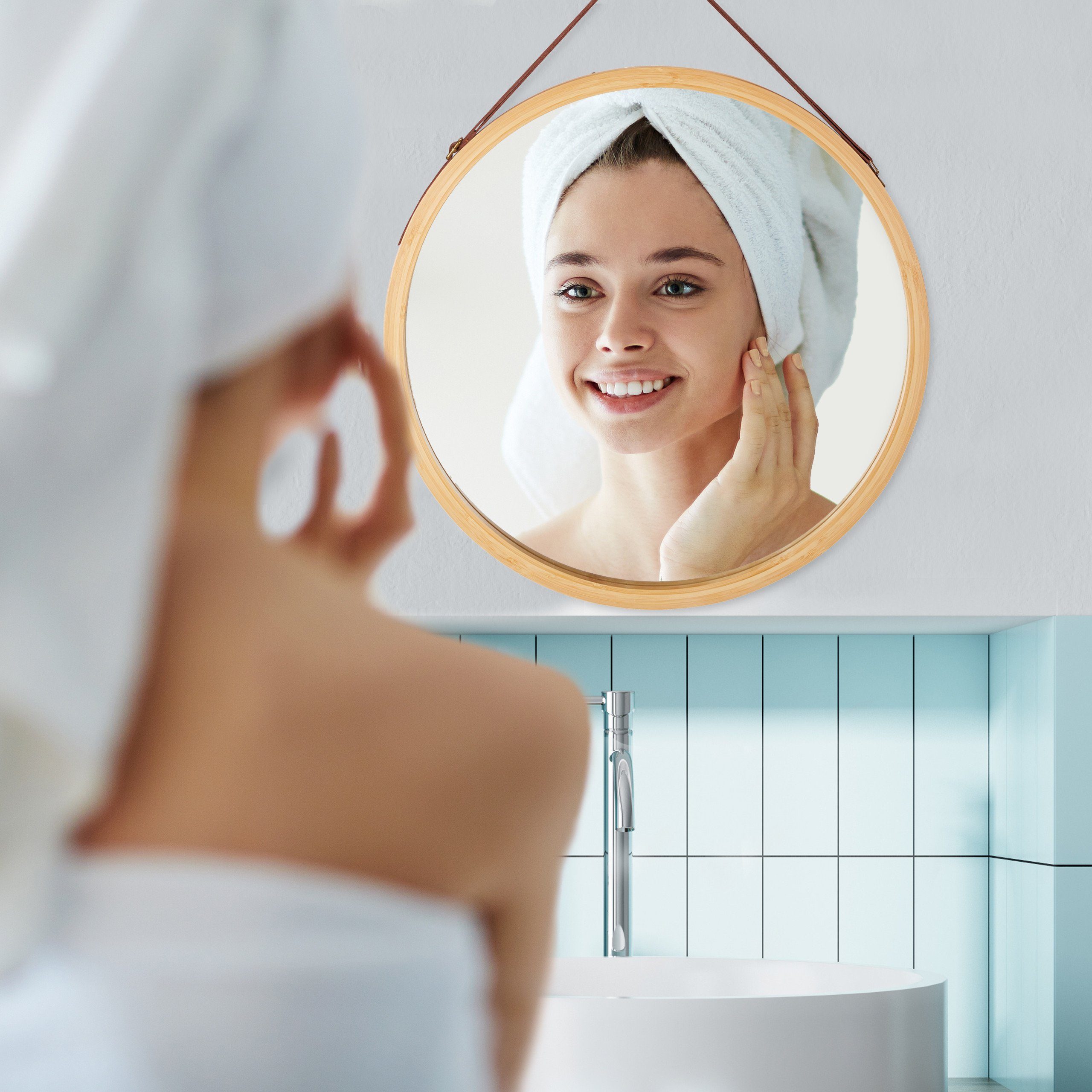 relaxdays Wandspiegel Hängespiegel rund mit Bambusrahmen günstig online kaufen