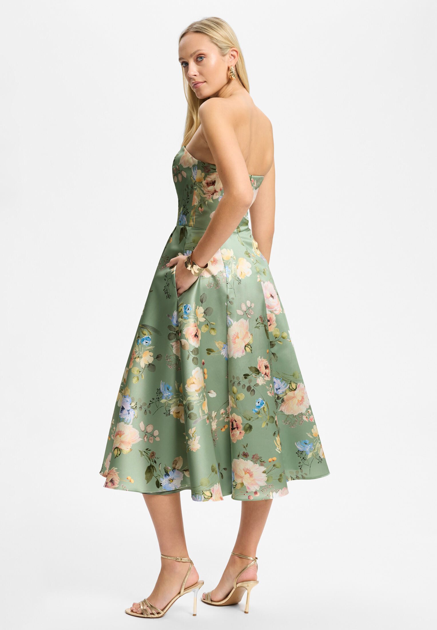 SWING Cocktailkleid - Cocktailkleid aus Twill mit Korsage Oberteil Taillierter Schnitt mit ausgestelltem Rockteil