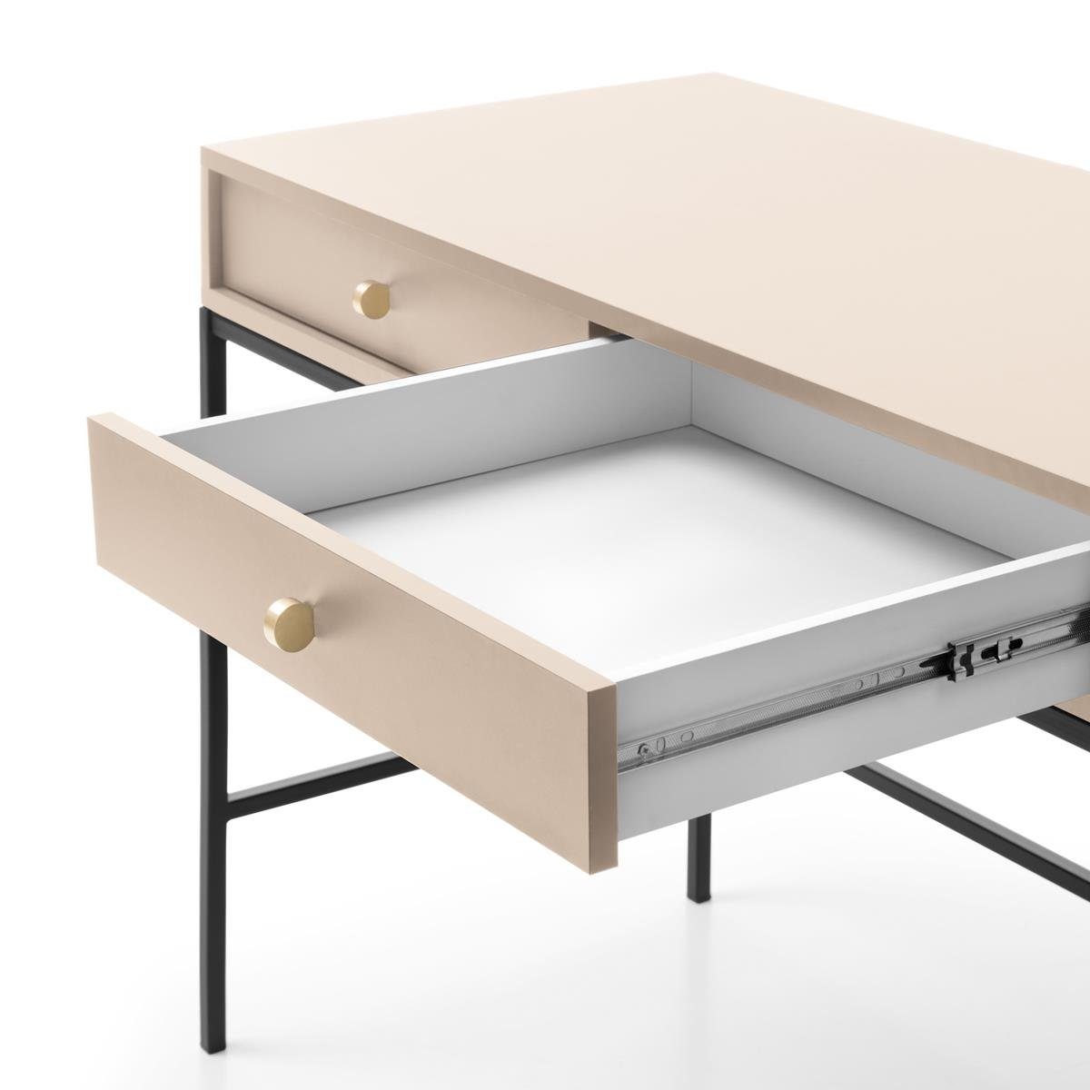 Monica, Design Beige im Schlafzimmer mit modernes Schubladen für Schminktisch zwei Beautysofa
