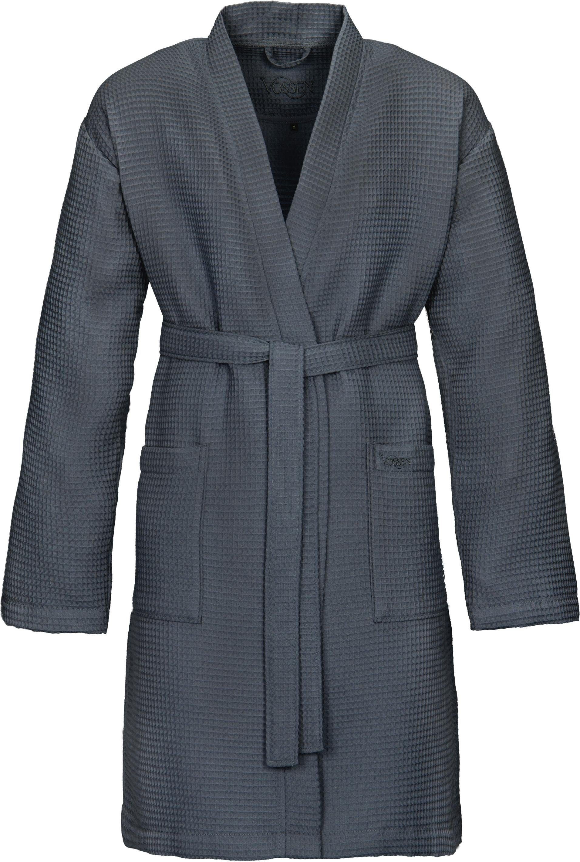 Vossen Unisex-Bademantel Rom, ideal für Sauna & Spa, Hotelbademantel, Morgenmantel, Kurzform, Waffelpiqué, Kimono-Kragen, Gürtel, für Damen & Herren, Waffelpiqué-Struktur, in leichter Qualität