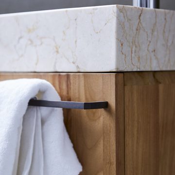 Tikamoon Waschtisch Stelle Badunterschrank massivem Teakholz mit Marmor Waschbecken creme