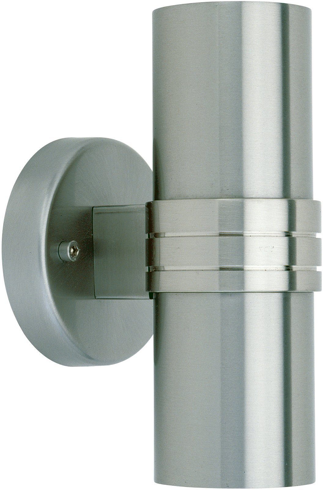 Brilliant LED Außen-Wandleuchte Hanni, LED wechselbar, 19,5 cm Höhe, Ø 8,5 cm, 2 x 3 W GU10 Leuchtmittel inklusive, Edelstahl