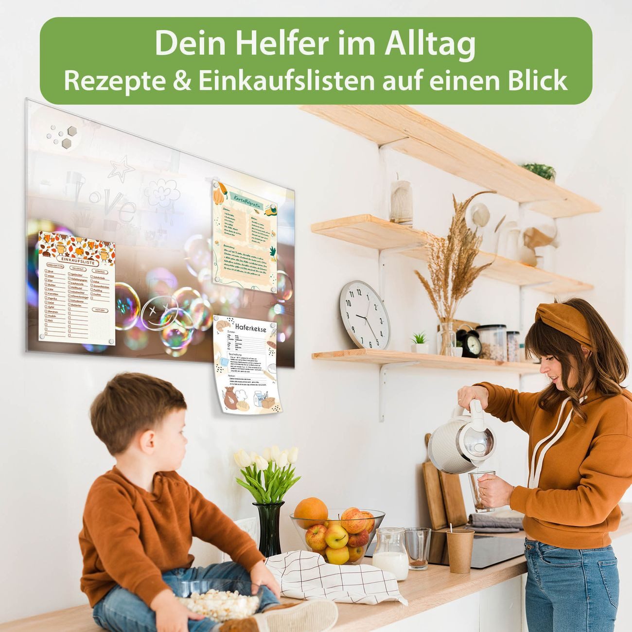 banjado Magnettafel aus Glas, mit Motiv Seifenblasen, (gehärtetes Glas)