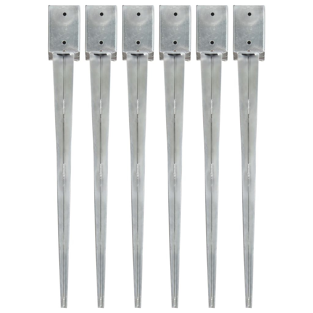 vidaXL Einschlagbodenhülse 9 x 9 x 90 cm Erdspieße 6 Stk Silbern Verzinkter Stahl