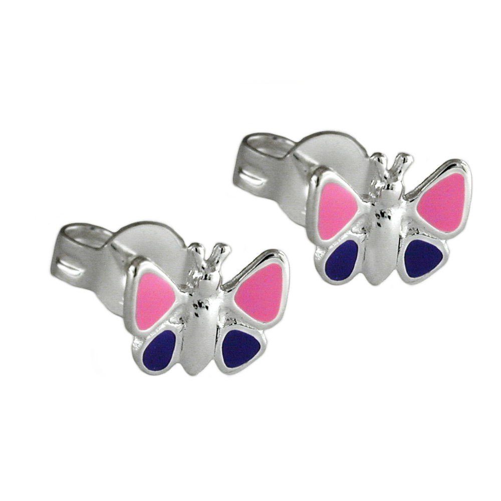 inklusive Silber Schmuckbox, 8 pink-lila 925 Ohrringe lackiert Ohrstecker Ohrstecker Kinder unbespielt kleiner Schmetterling Paar für Silberschmuck mm