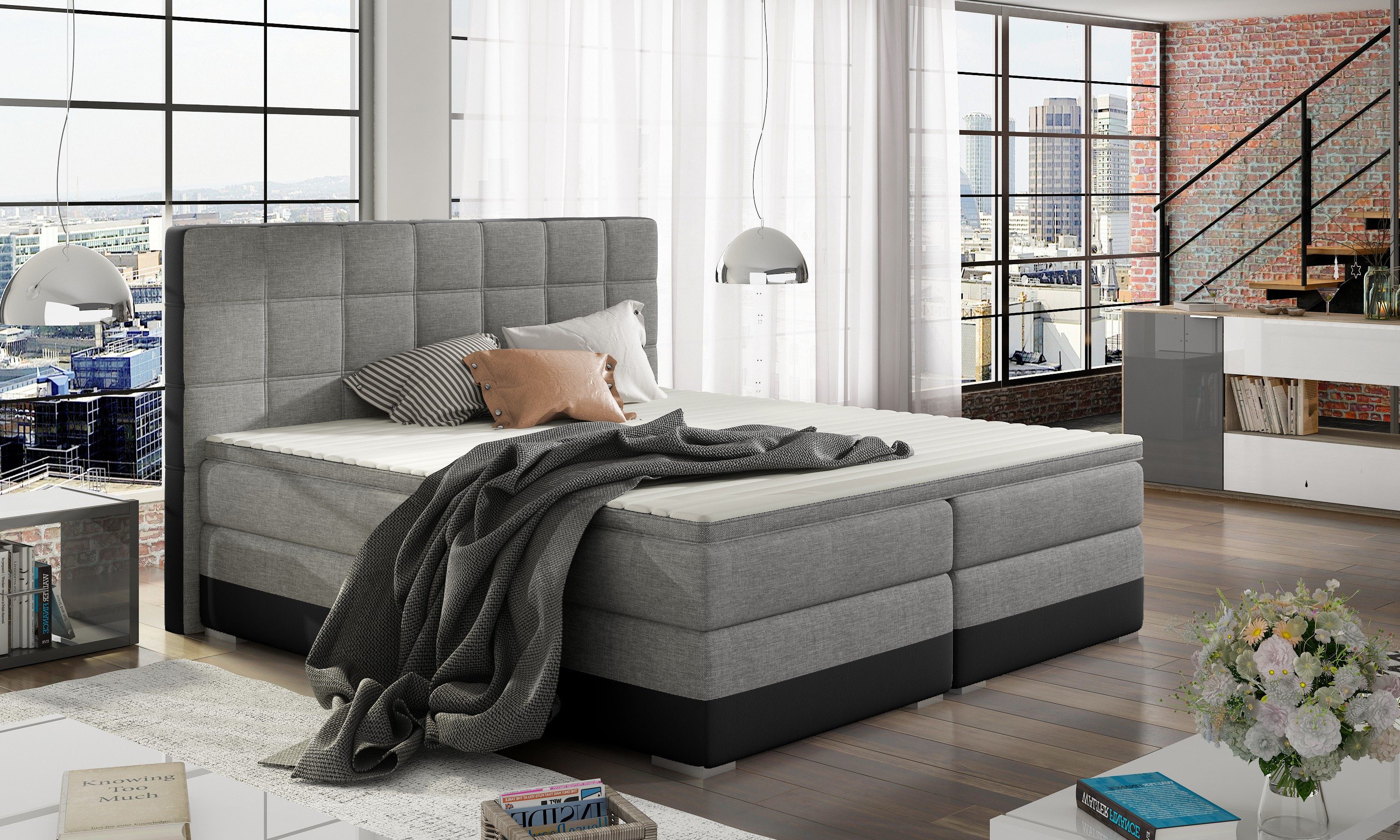 Xlmoebel Boxspringbett Lederbett 180x200cm mit Matratze und Bettkasten (mit Matratze und Bettkasten), Made in Europa