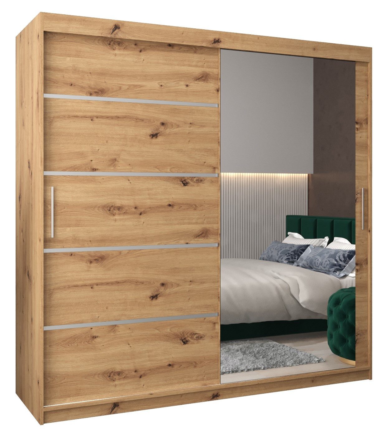 ABIKS MÖBEL Schwebetürenschrank Verona 2 Schlafzimmerschrank, mit Spiegel, Kleiderstange und Regalen
