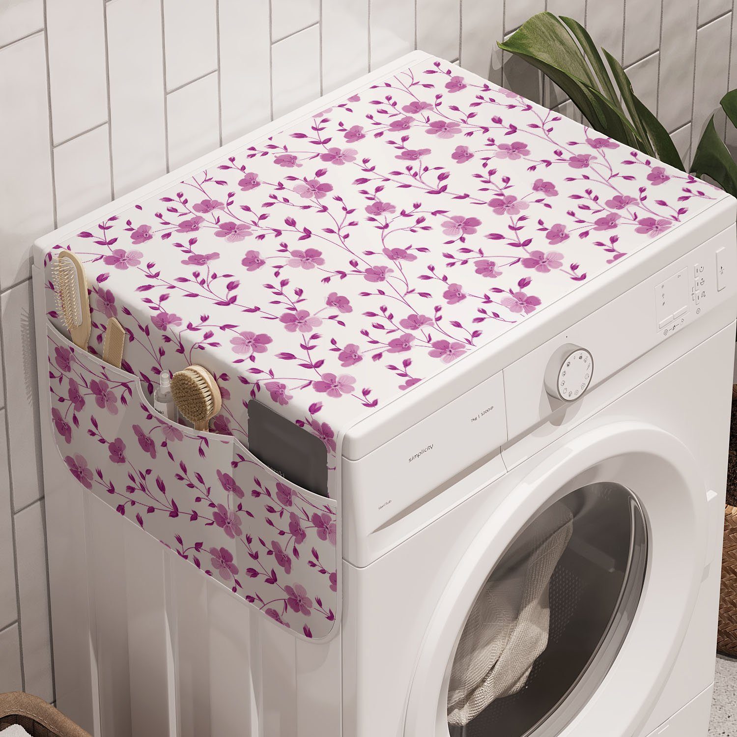 Blumen Abakuhaus und Trockner, blüht Soft-Pfingstrose Badorganizer für Romantische Waschmaschine Anti-Rutsch-Stoffabdeckung
