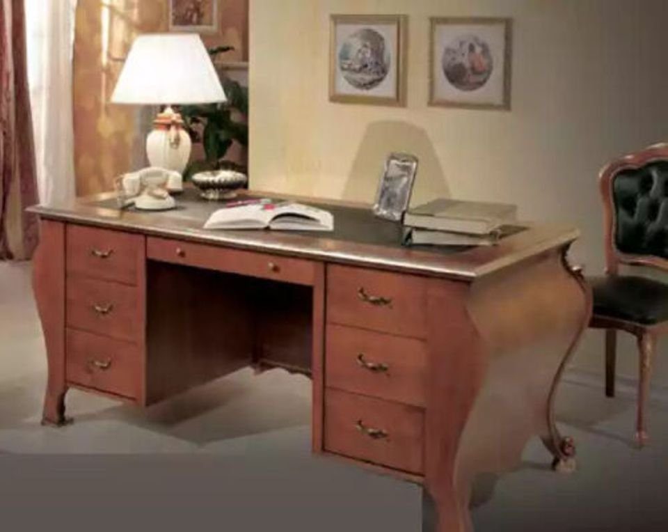 Schreibtisch Drehsessel JVmoebel (Nur + Vitrine Braunes Büro-Set Schreibtisch Bürostuhl Luxus Schreibtisch + Klassisch Holzschnitzerei Vitrine), 3tlg