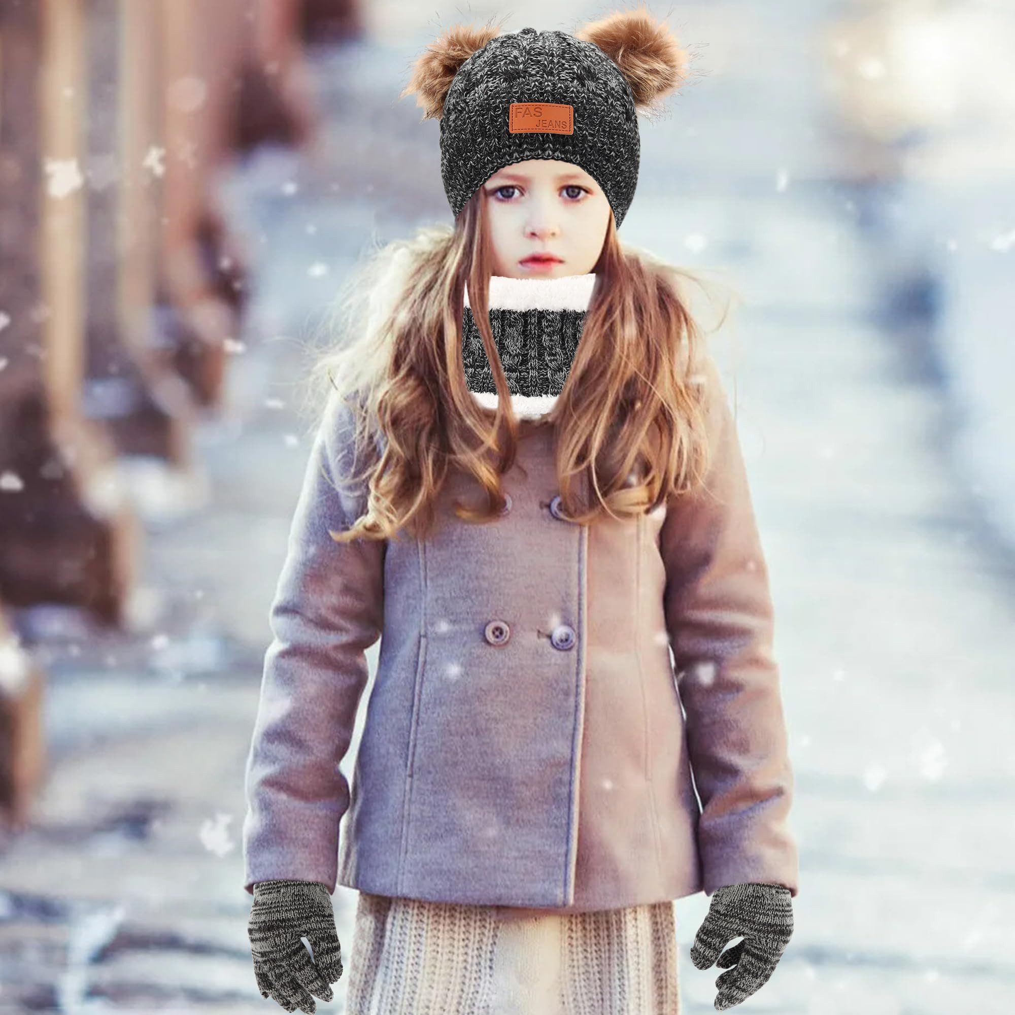 Coonoor Filzhut Kinder Unisex Strickmütze Winter Warme Schal Handschuhe Set für Kinder 1-5 Jahre