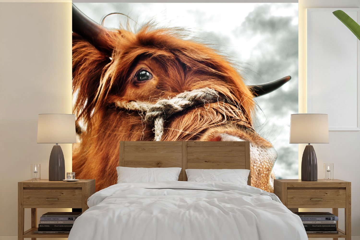 MuchoWow Fototapete Schottischer Highlander - Kopf der Kühe, Matt, bedruckt, (5 St), Vinyl Tapete für Wohnzimmer oder Schlafzimmer, Wandtapete