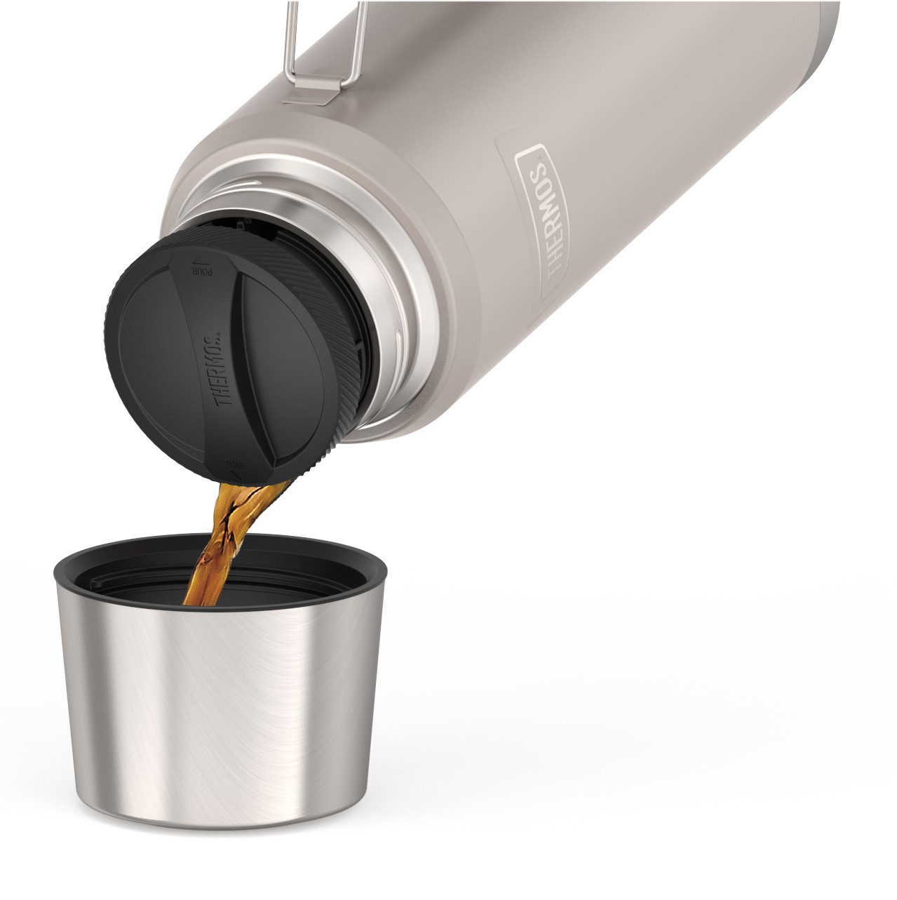 THERMOS Isolierflasche ICON BEVERAGE BOTTLE, Edelstahlkörper, spülmaschinenfest, 1,2l, 24h heiß & 24h kalt, Twist & Pour Lid, isolierter Trinkbecher