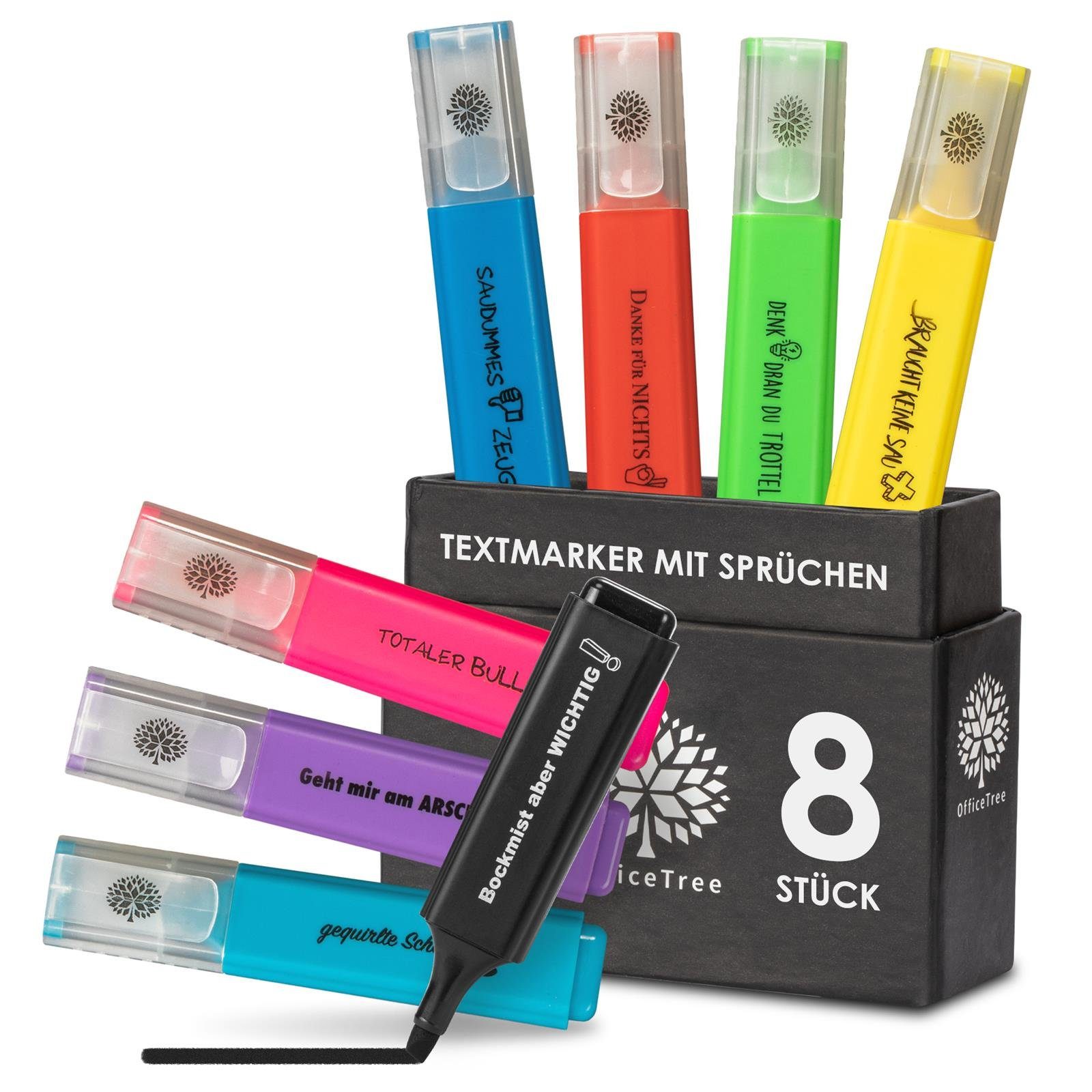 OfficeTree Marker Textmarker mit Spruch frech, (Set 8tlg), Textmarker mit Sprüchen als Lustige