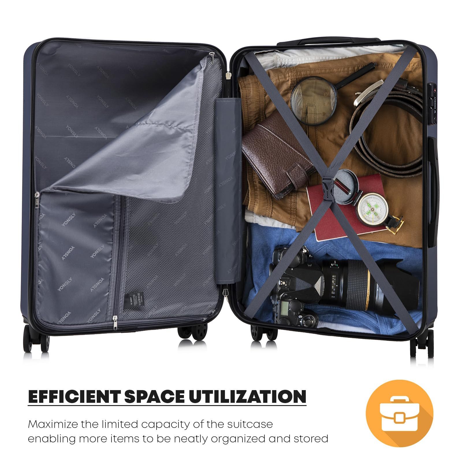 YONSLY Hartschalen-Trolley Premium Hartschalen-Reisekoffer, 4 Rollen, TSA-Schloss, YKK-Reißverschluss, austauschbare Rollen/Griffe