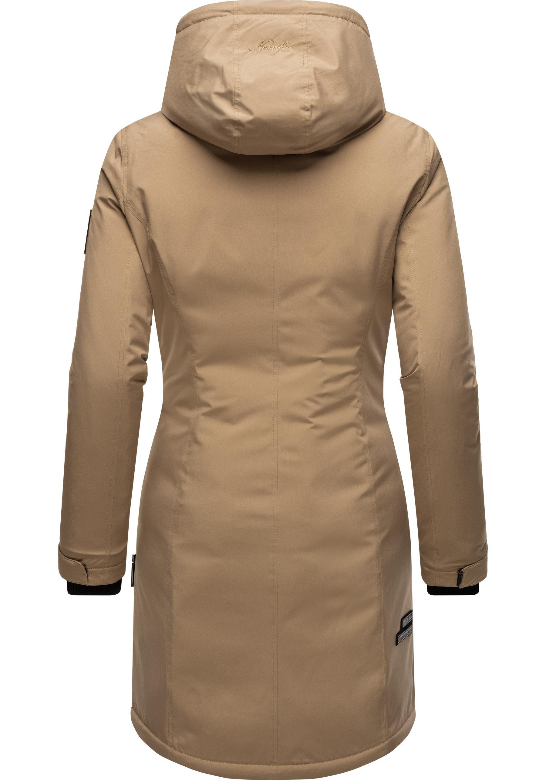 Navahoo Wintermantel Letiziaa sportlicher Kapuze gefütterter taupe Winterparka mit