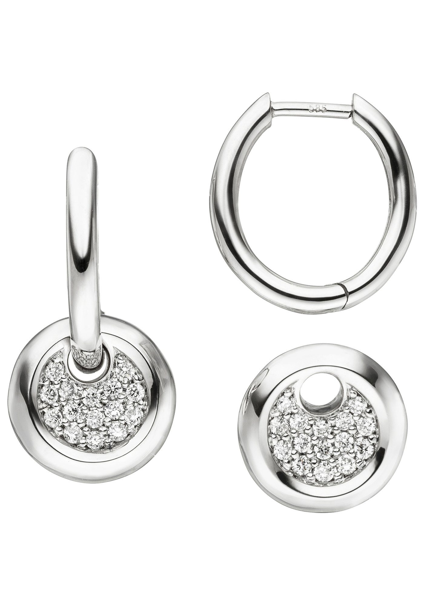 JOBO Paar Creolen, 585 Weißgold mit 30 ...