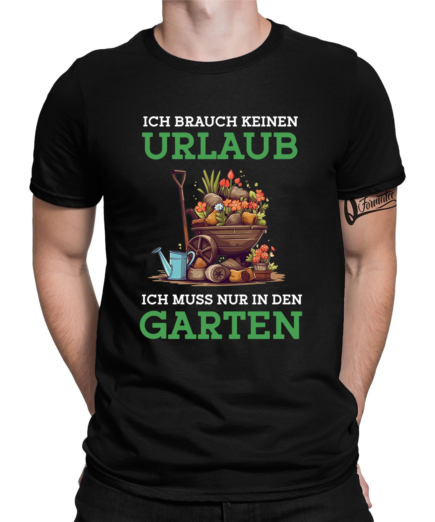 Quattro Formatee Kurzarmshirt Urlaub Garten Gemüse Gärtner Hobbygärtner Herren T-Shirt (1-tlg) Schwarz
