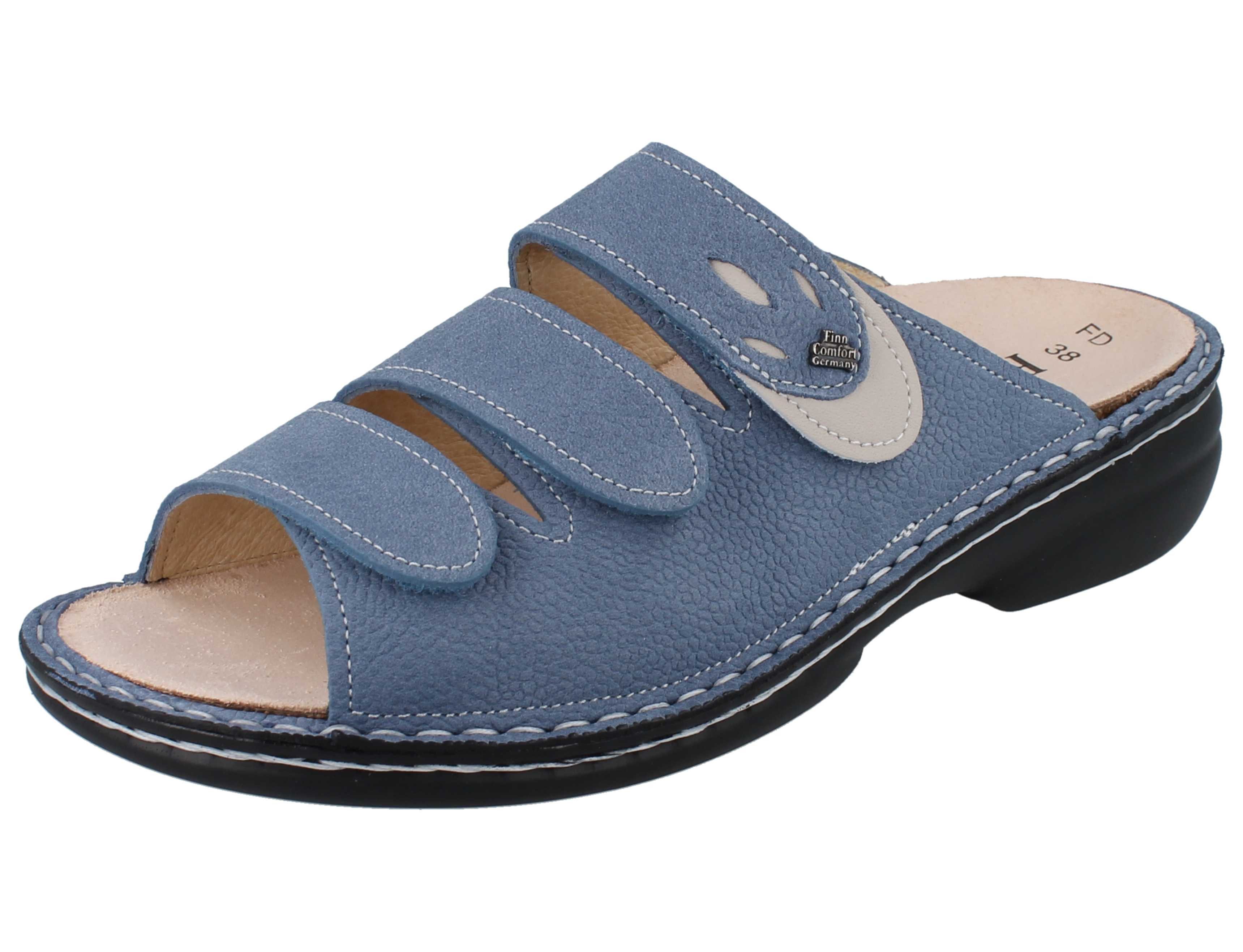 Finn Comfort FINN COMFORT Kos Damen Pantolette hellblau genarbtes Nubukleder - Pantolette Wechselfußbett