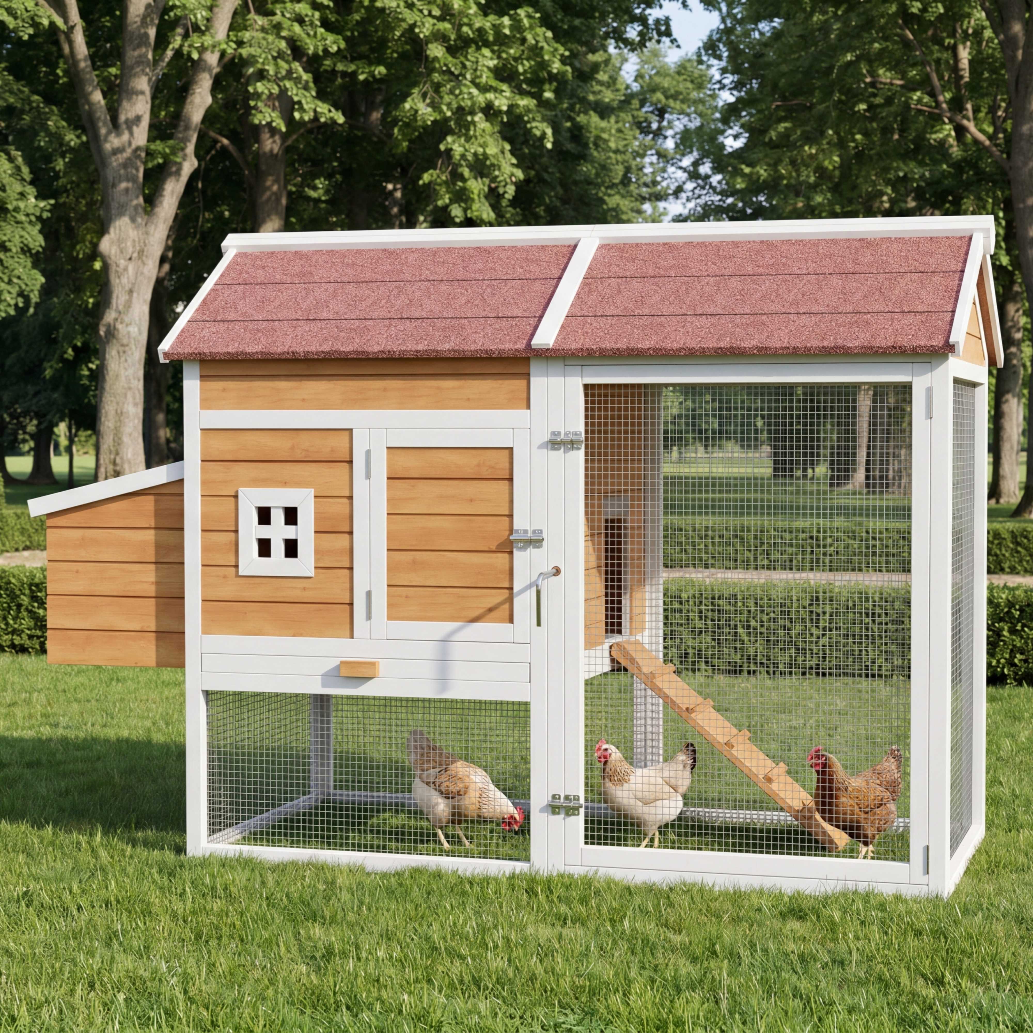 BlingBin Hühnerstall Hühnervoliere Hühnerhaus,für bis zu 4 Hühner,185 x 91 x 115 cm, mit Legenest,verzinkte Schublade,Sitzstange und Verschluss,Tannenholz