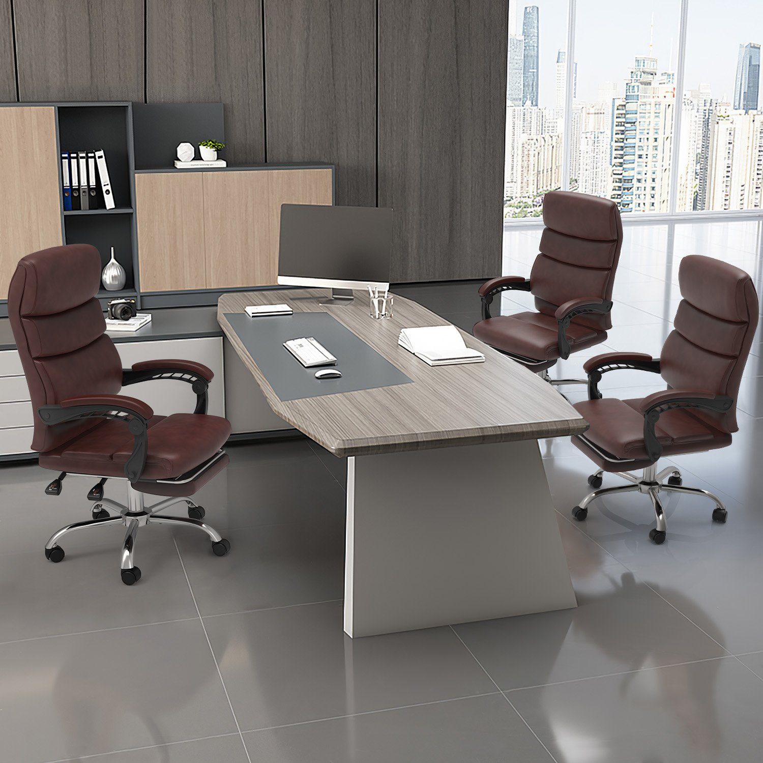 Bürostuhl Bürostuhl mit Leder Fußstütze HOMALL Braun Armlehnen mit Chefsessel